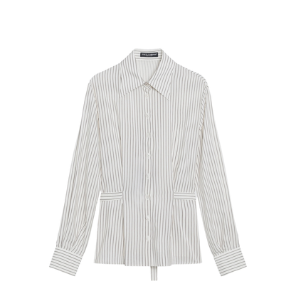 White Pinstriped Shirt in Silk and Cotton - Image 1