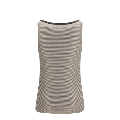 Striped Linen Lamé Jersey Tank Top with Glossy Finishes - Image 2