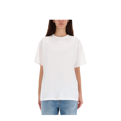 Cotton Jersey T-Shirt with Embroidery in White - Image 1