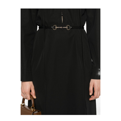 Cotton Poplin Dress with Belt in Black - Image 5