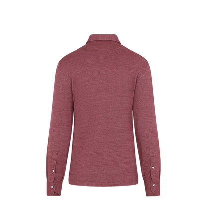Long-sleeve Polo in Mélange Linen and Cotton Jersey - Image 4