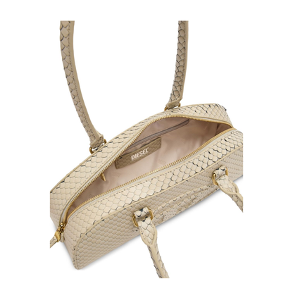 1DR Dome Elongated Snake-Effect Leather Shoulder Bag - Beige - Image 5