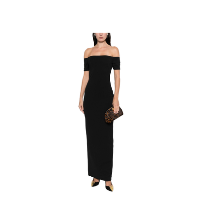 Black Long Dress With Off-The-Shoulder Design - Image 3