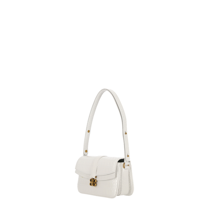 Clamshell Bag Embossed Shoulder Bag In White - Image 3