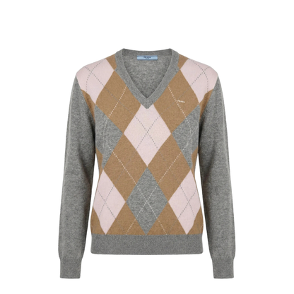 Argyle-Pattern V-Neck Cashmere Sweater - Image 1