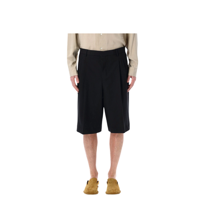 Black Pleated Bermuda Shorts in Cotton - Image 1