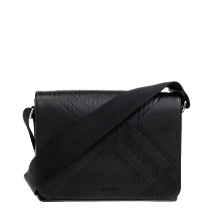 Embossed Check Calf Leather Messenger Bag - Black - Image 1