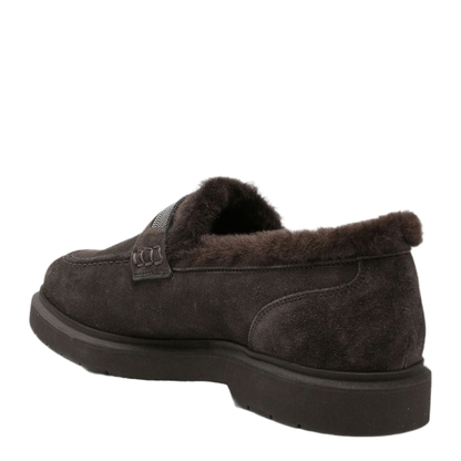 Suede Penny Loafers with Shearling Lining and Precious Insert - Image 3