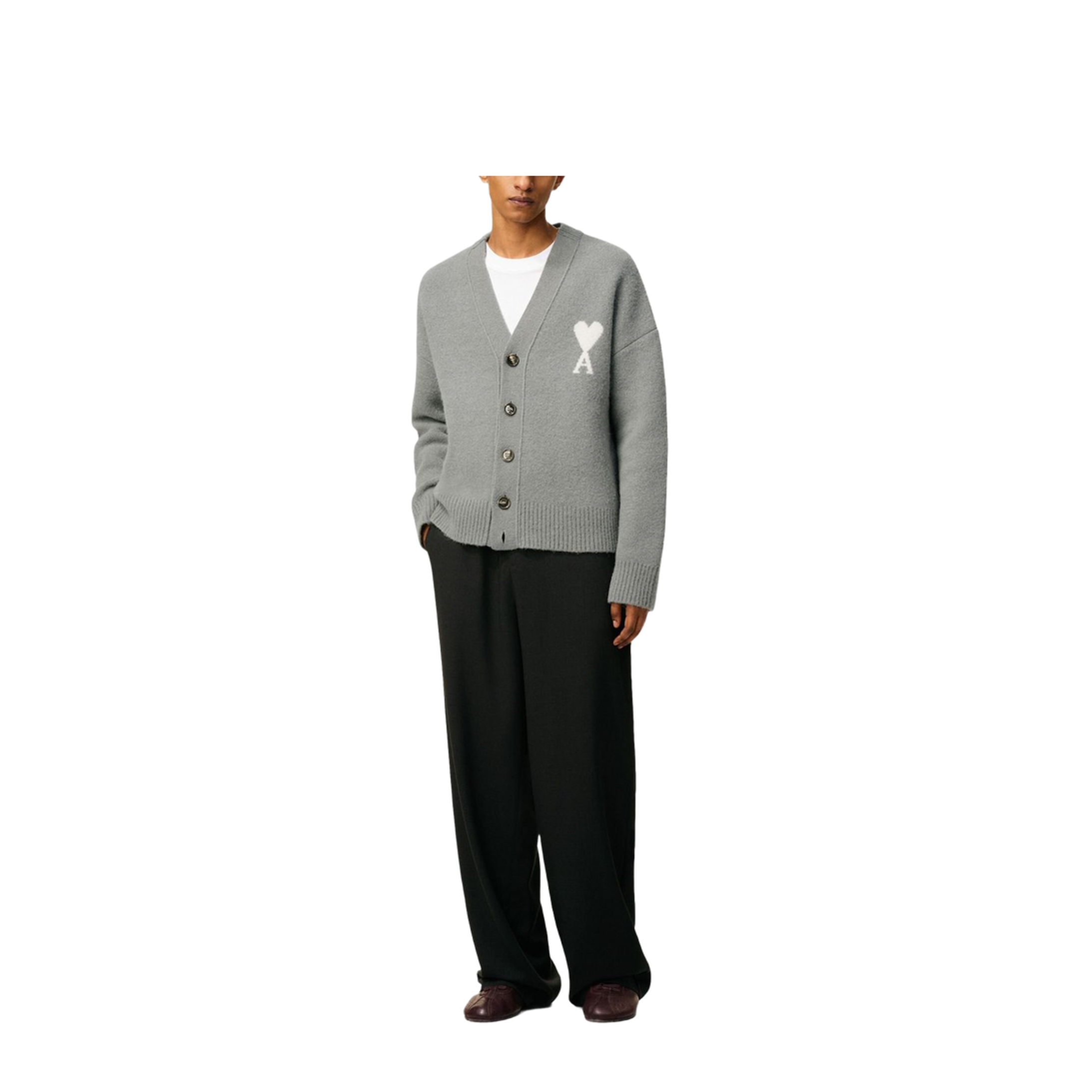 Grey Wool Cardigan Front-Button V-Neck - Image 6