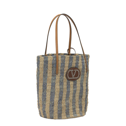 Striped Raffia Tote Bags - Natural/Blue - Image 2