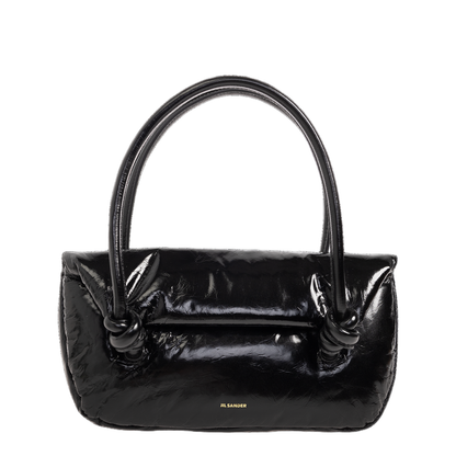 Knot Small Black Shoulder Bag With Laminated Logo In Patent Leather - Image 1