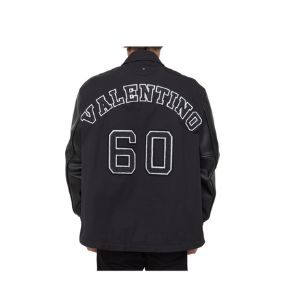 Black Leather Sleeves Nylon Bomber - Image 4