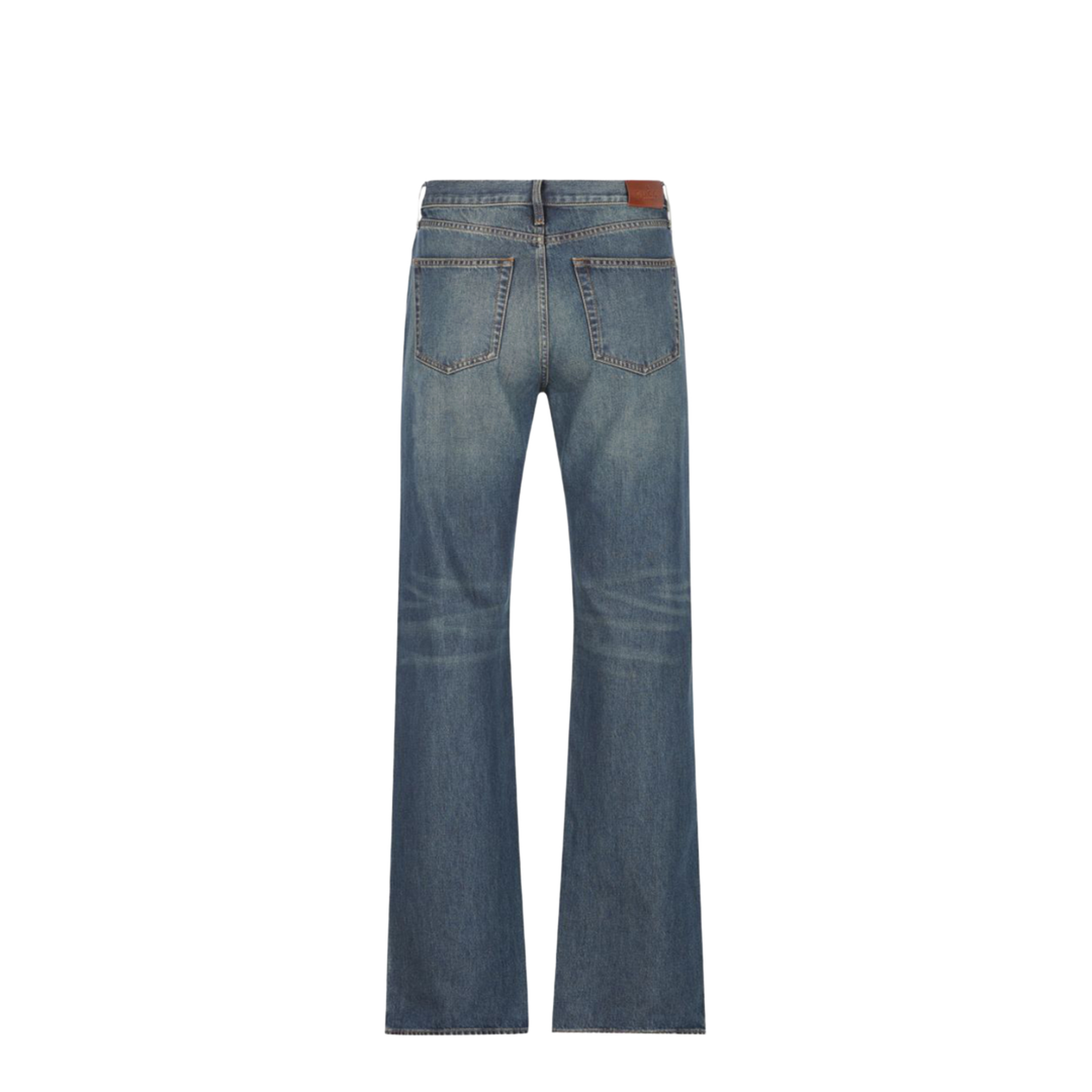 Cotton Denim Pants with Horsebit Detail - Image 3
