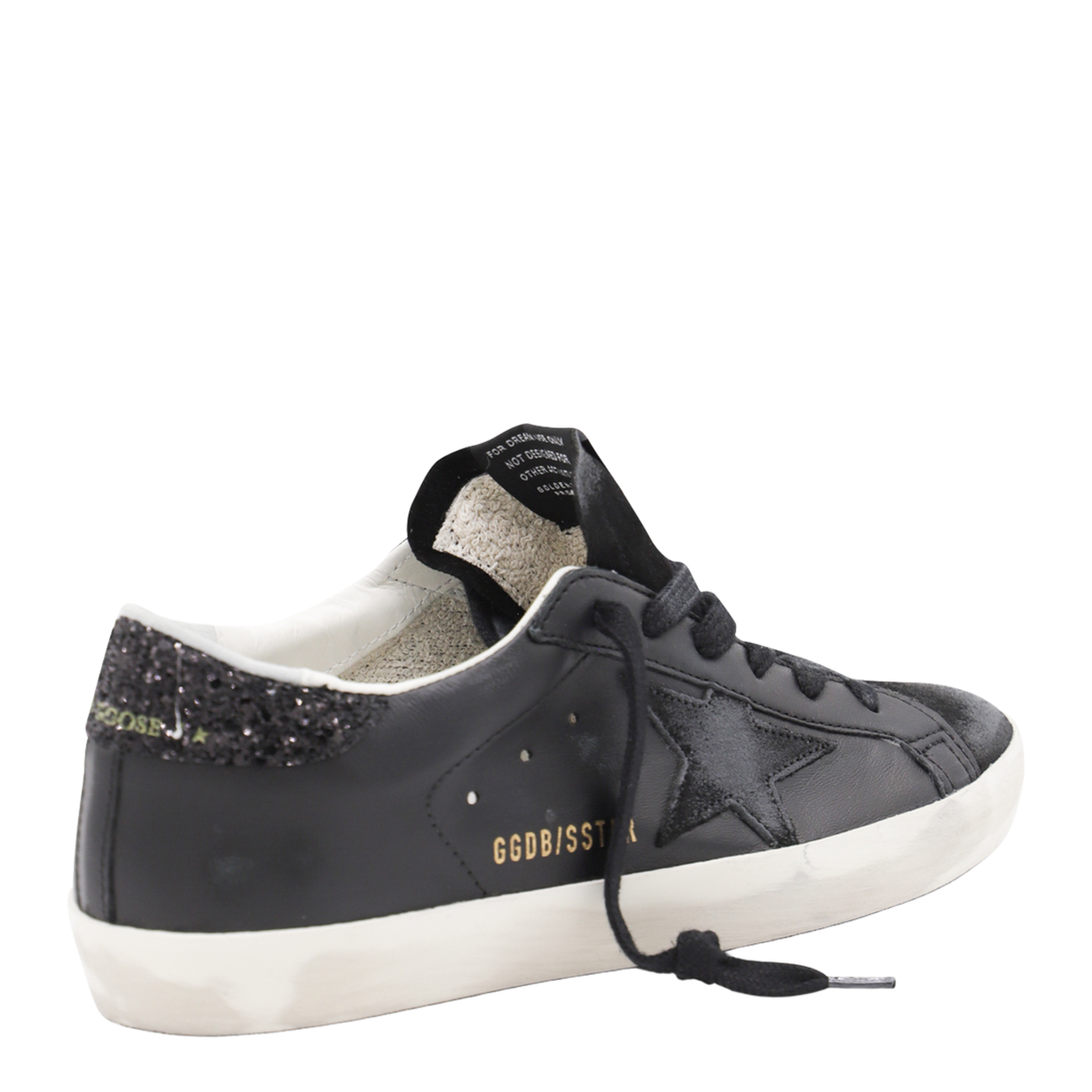 Super-Star in Black Nappa with Black Star and Glitter Heel Tab - Image 5