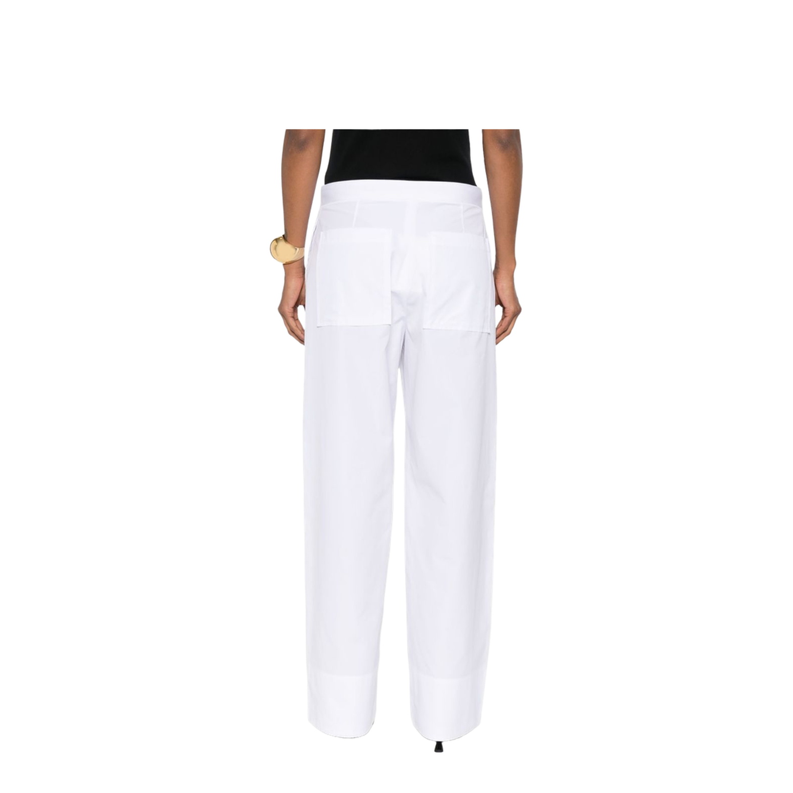 White Pants with Two Rear Patch Pockets in Cotton - Image 4
