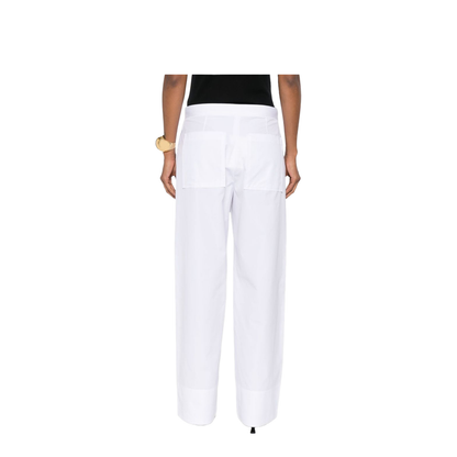 White Pants with Two Rear Patch Pockets in Cotton - Image 4