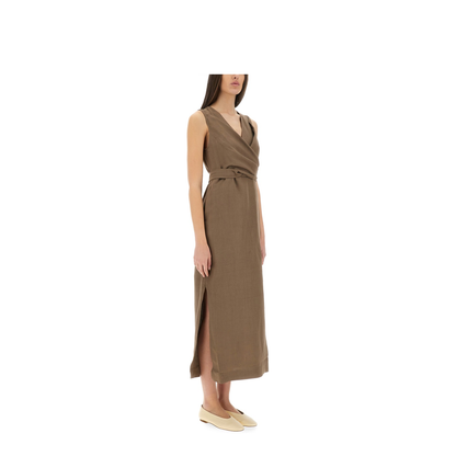 Wrap-Effect Dress Brown - Image 2