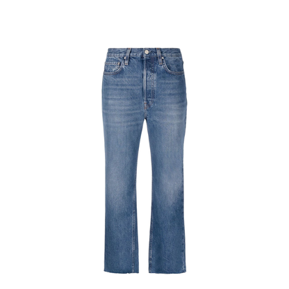 Blue Cotton Cropped Straight-Leg Jeans - Image 1