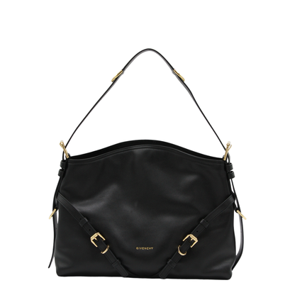 Voyou Medium Shiny Leather Shoulder Bag - Black - Image 1