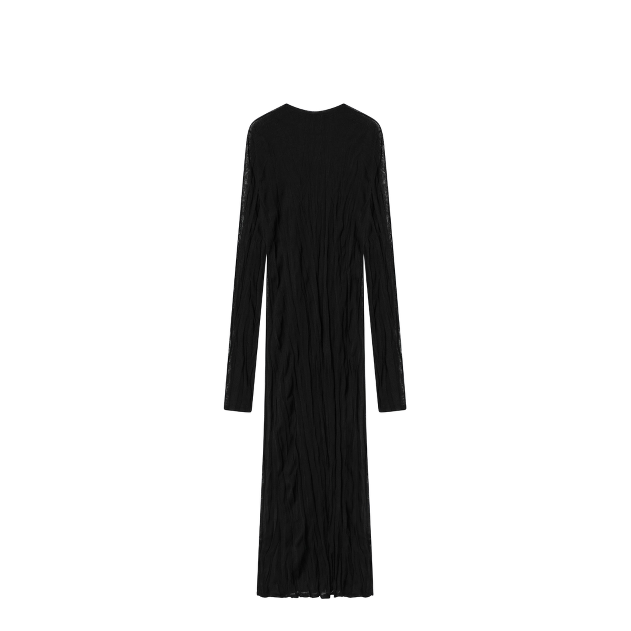 Crinkled Knit Maxi Dress with Long Sleeves in Black - Image 2