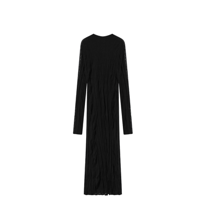 Crinkled Knit Maxi Dress with Long Sleeves in Black - Image 2