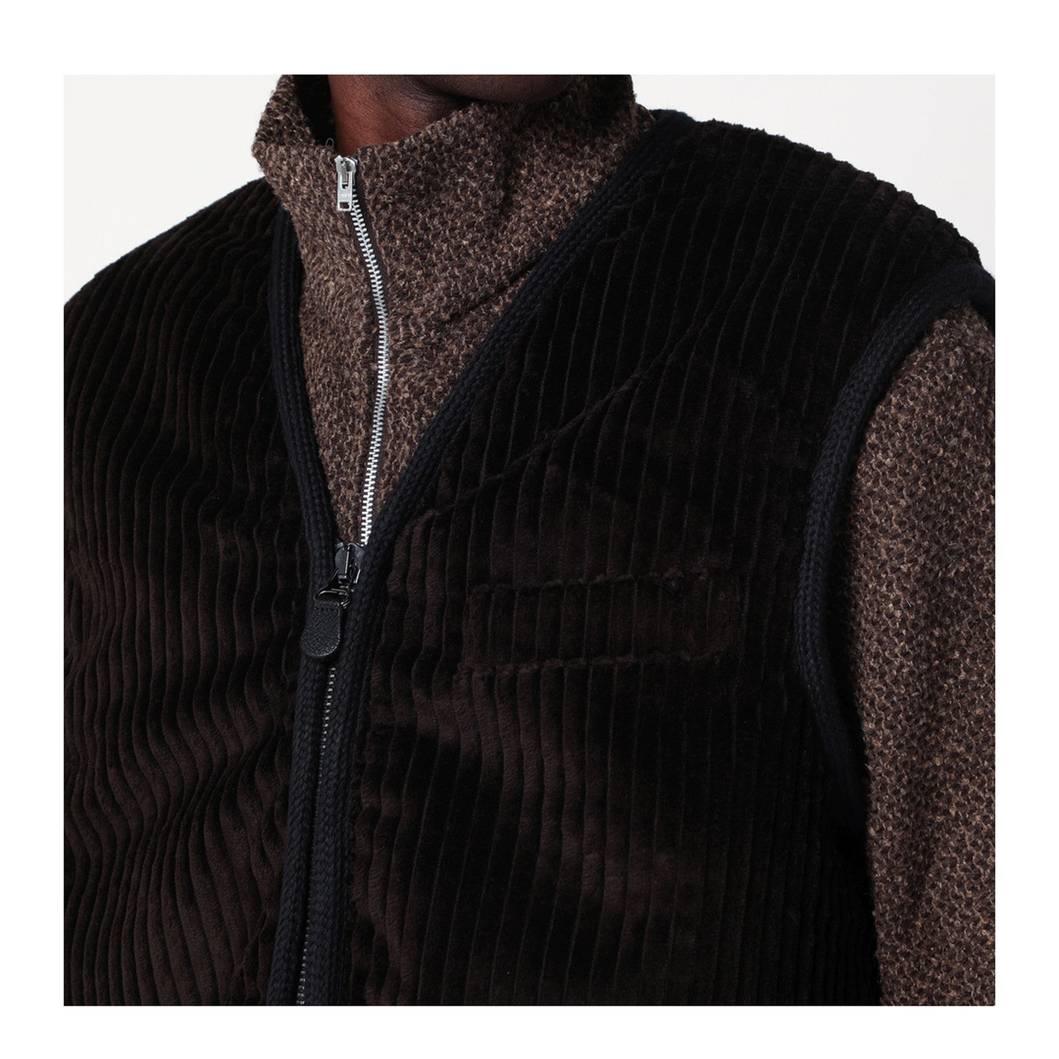 Brown Ribbed Velvet Zip-Up Waistcoat - Image 2