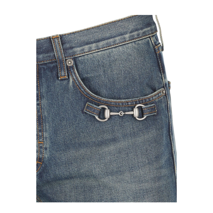 Cotton Denim Pants with Horsebit Detail - Image 2