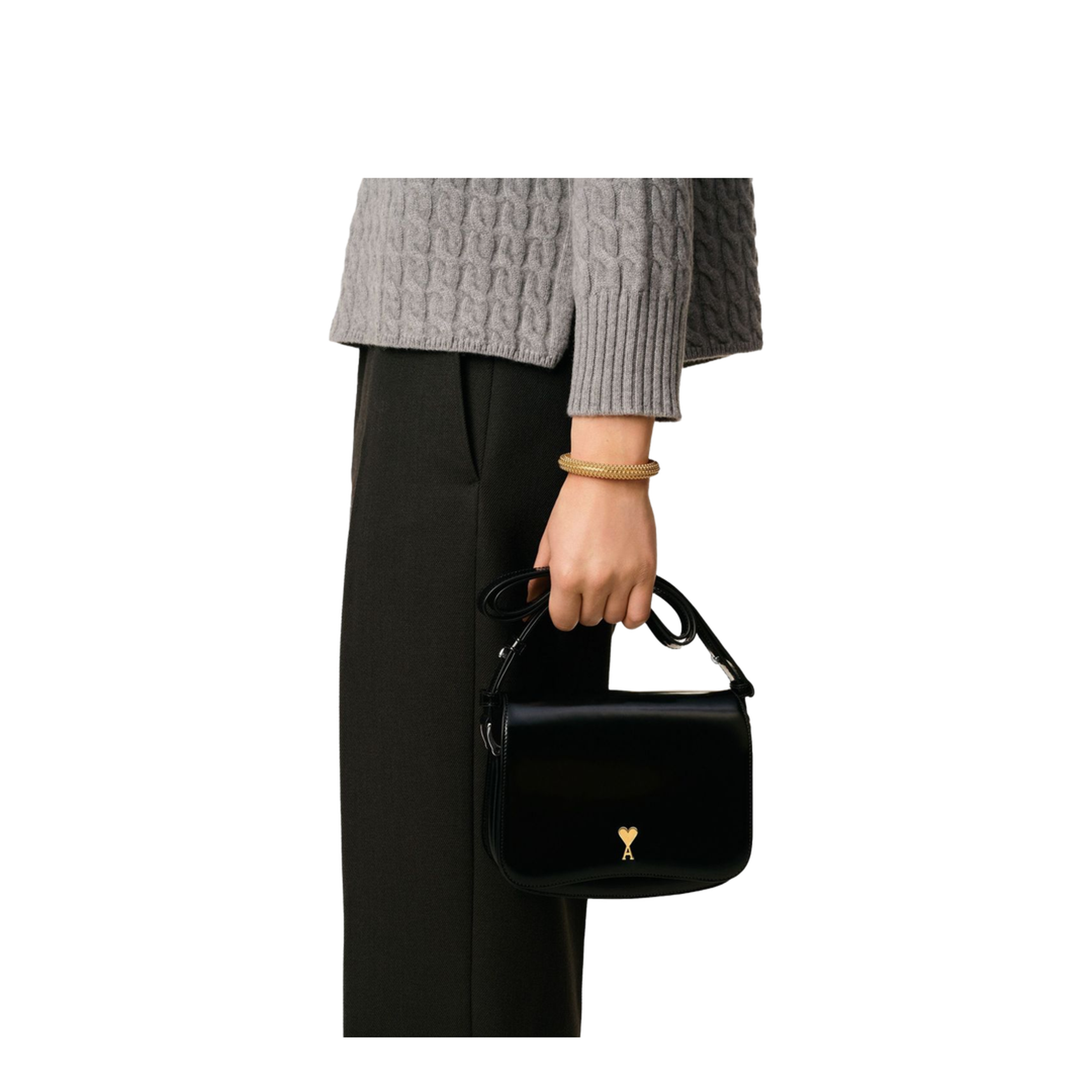Black Glazed Leather Bag - Image 2