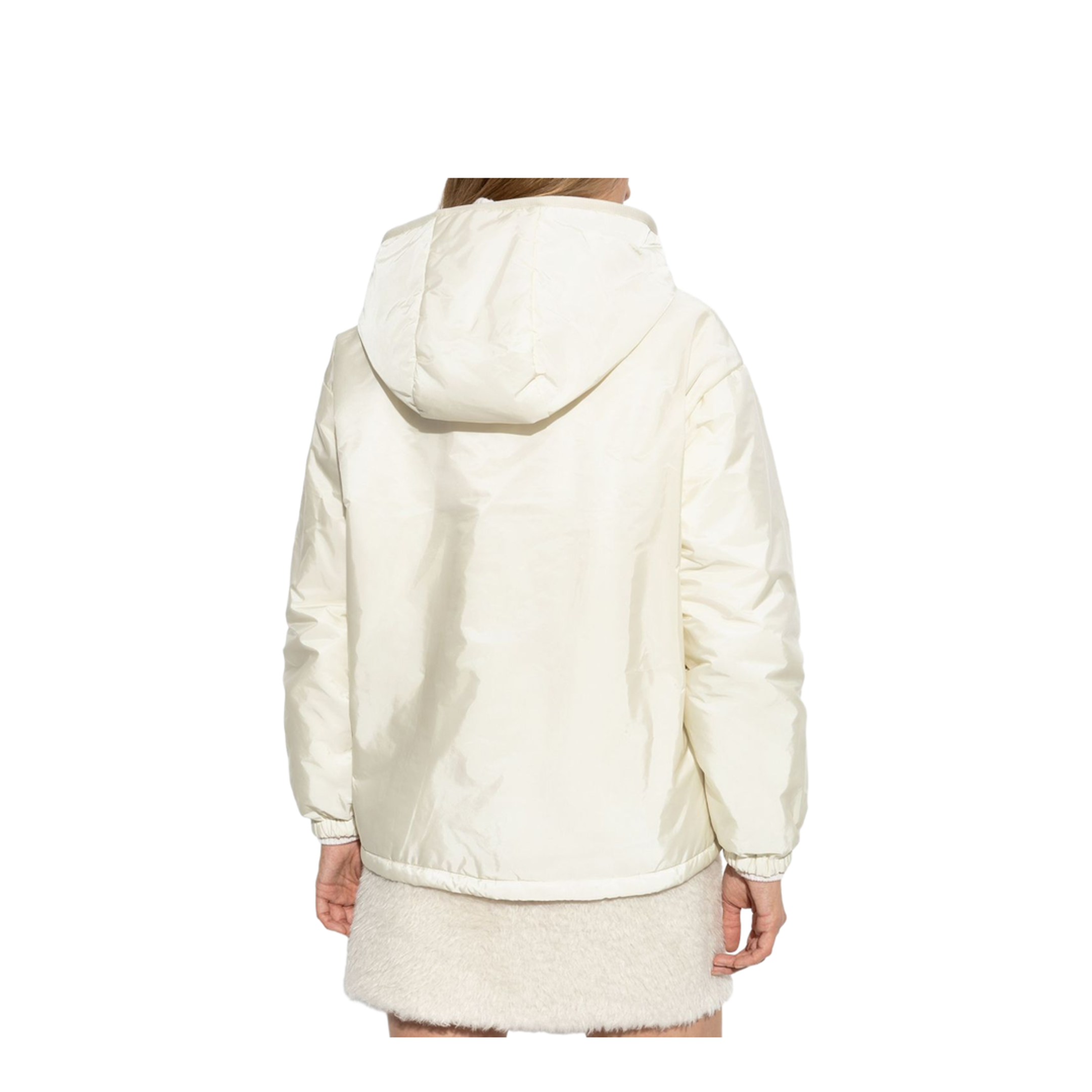 White Teddy-Trimmed Padded Zip-Up Hoodie - Image 3