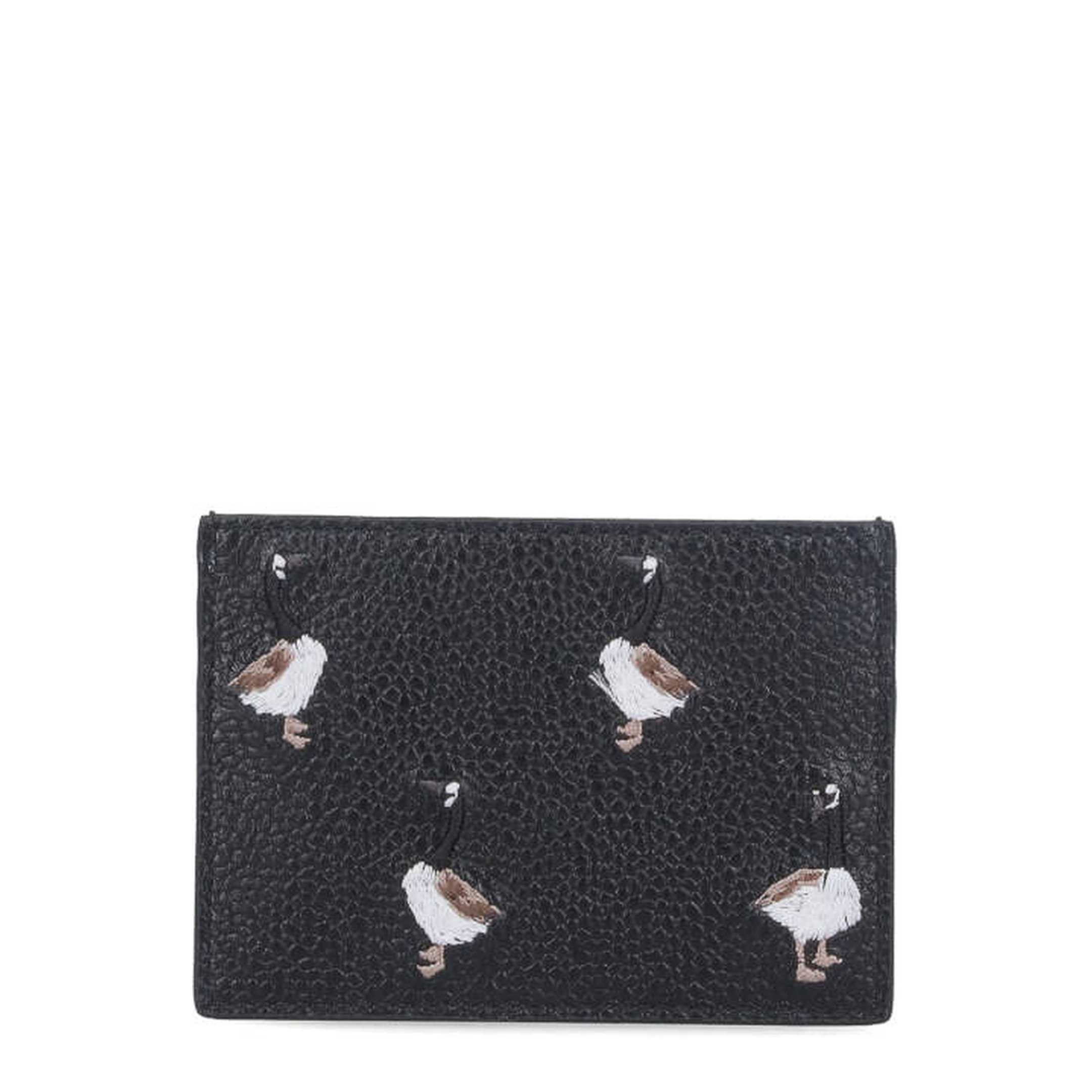 Pebble Grain Goose Embroidery Single Card Holder - Black - Image 3