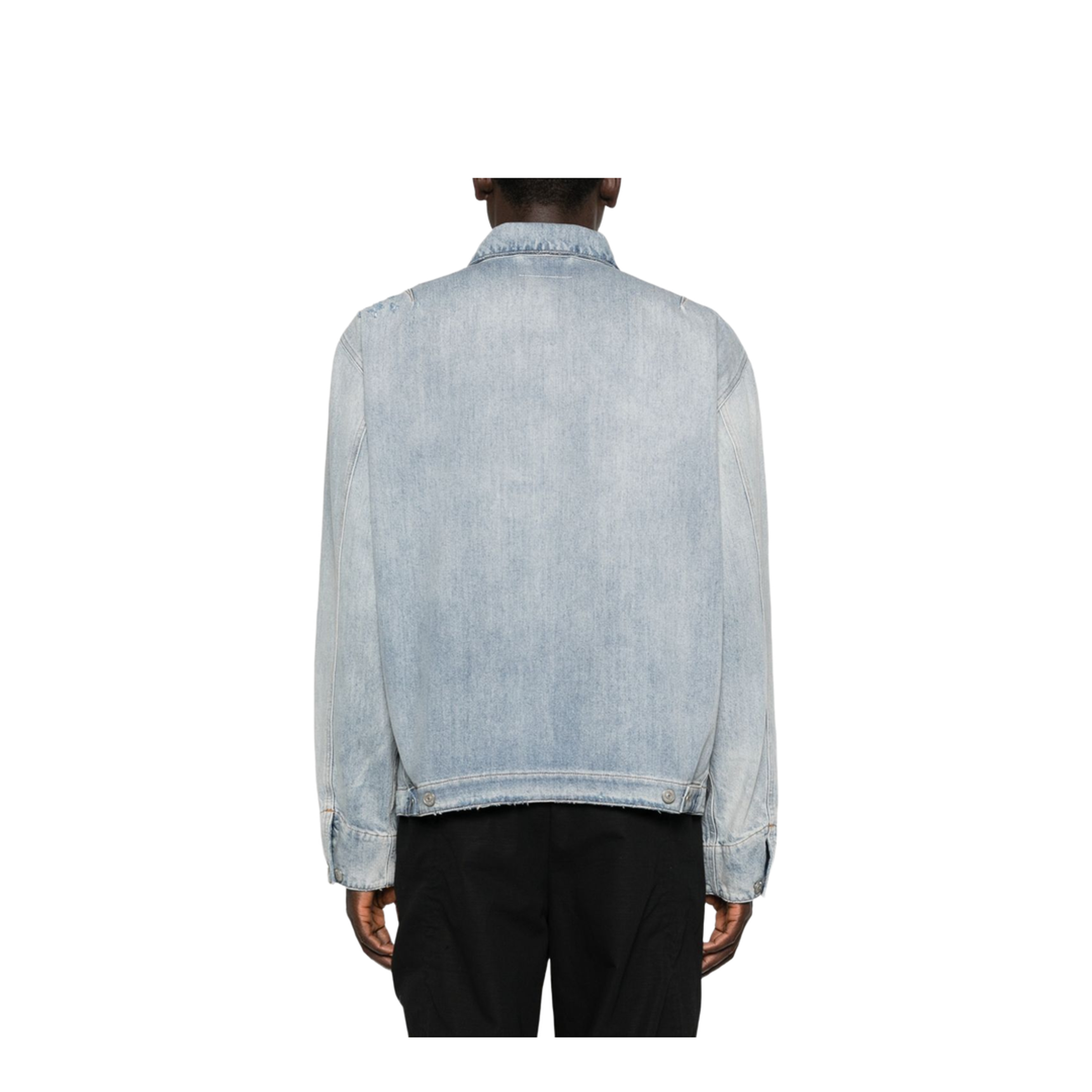 Washed Blue Zip-Up Denim Jacket - Image 2