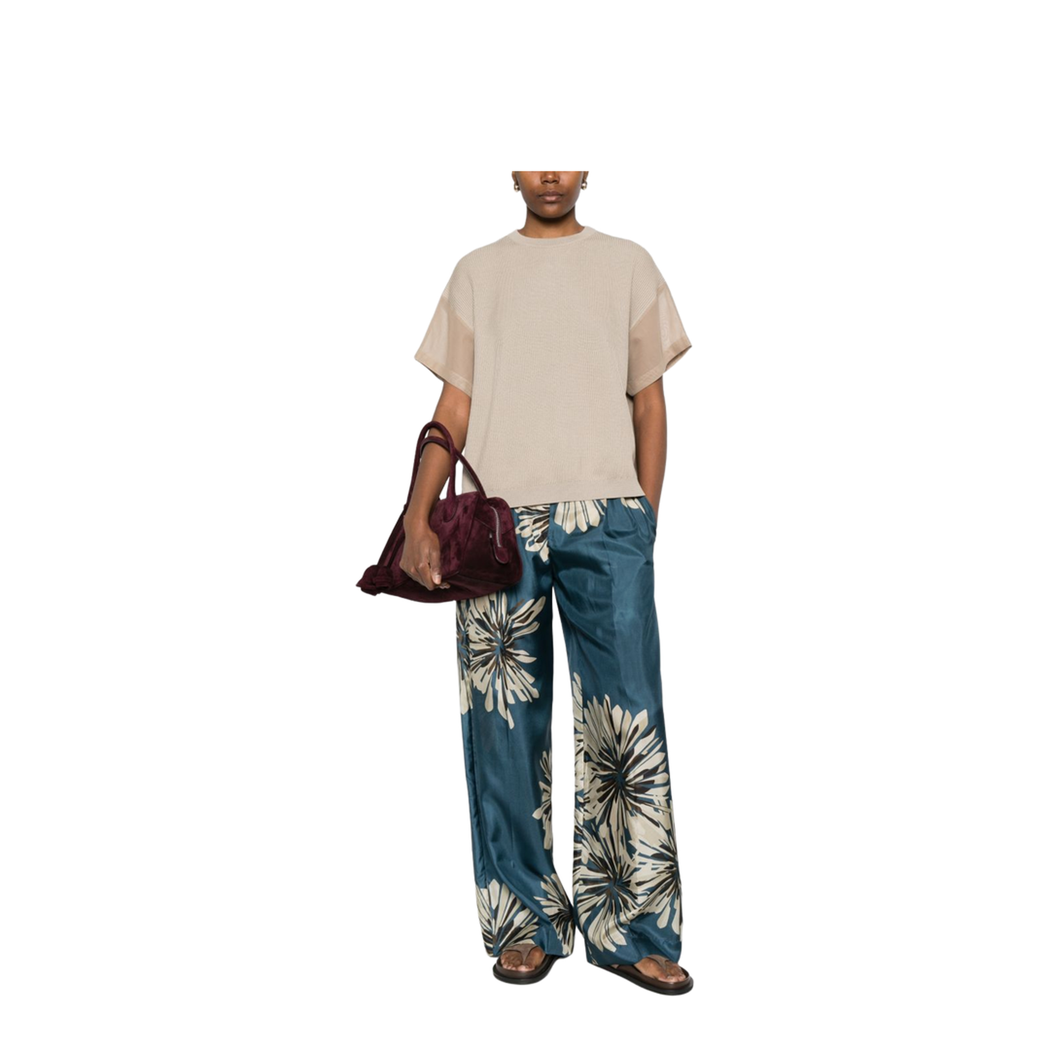 Floral Printed Silk Pants - Image 4