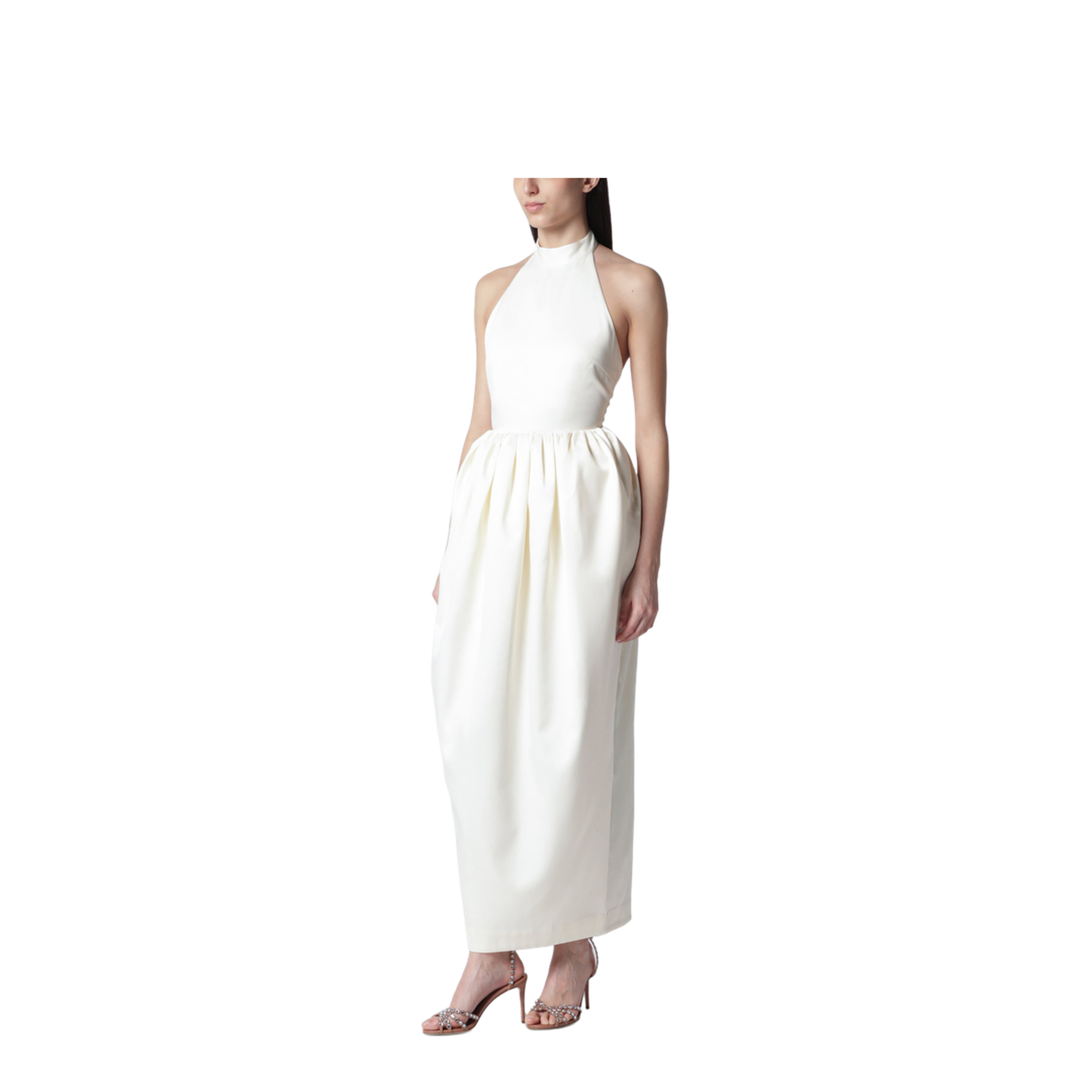 Long White Dress with Balloon Skirt - Image 1