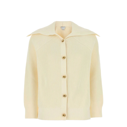 Knot Buttons Ribbed Wool Cardigan - Image 1