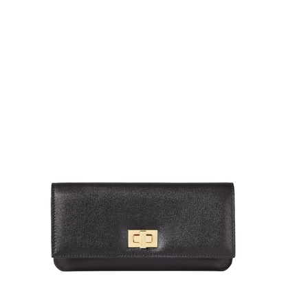 Way Calfskin Continental Wallet - Black and Chocolate Brown - Image 1