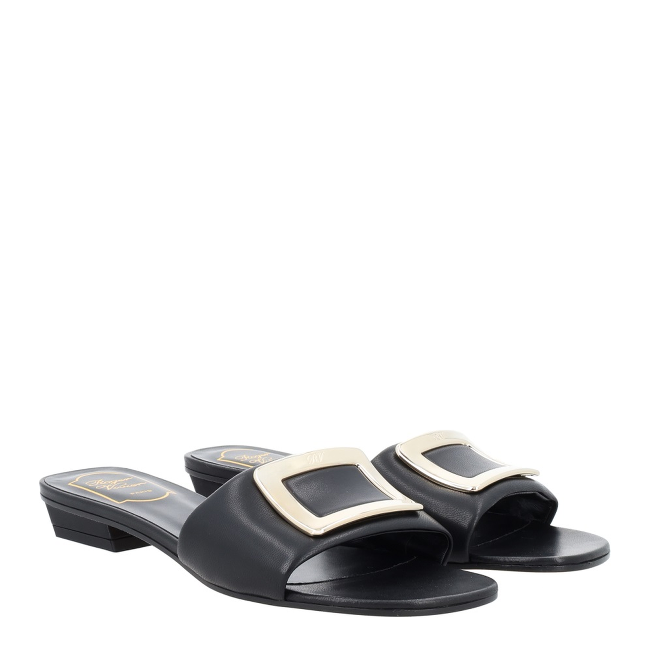 Square Buckle Leather Slides - Image 2