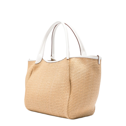 Medium Straw Tote - Natural Beige/White - Image 3