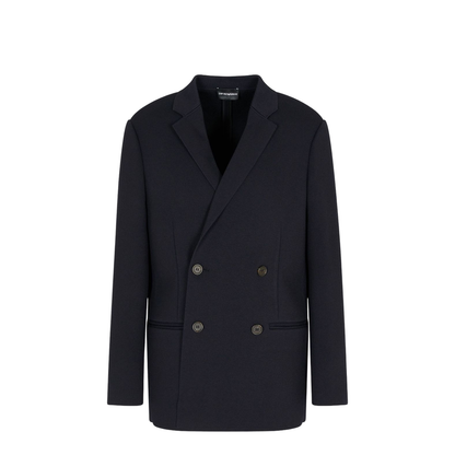 Double-breasted Blazer in a Plain-Knit Wool Blend - Image 1