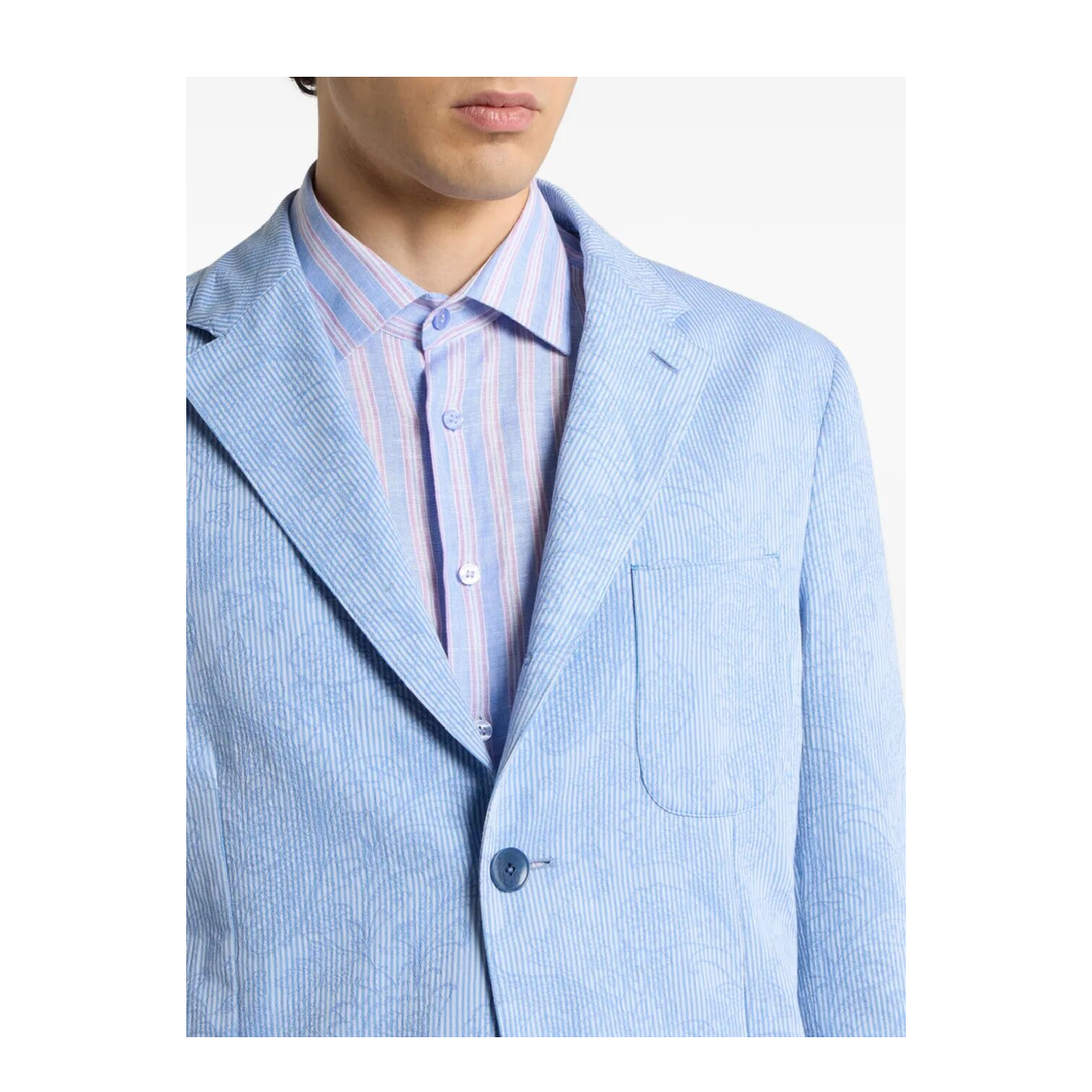 Single-Breasted Striped Cotton Jacket with Floral Paisley Motif - Image 4