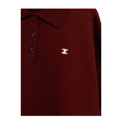 Crop Fit Wool Polo Shirt In Burgundy - Image 2