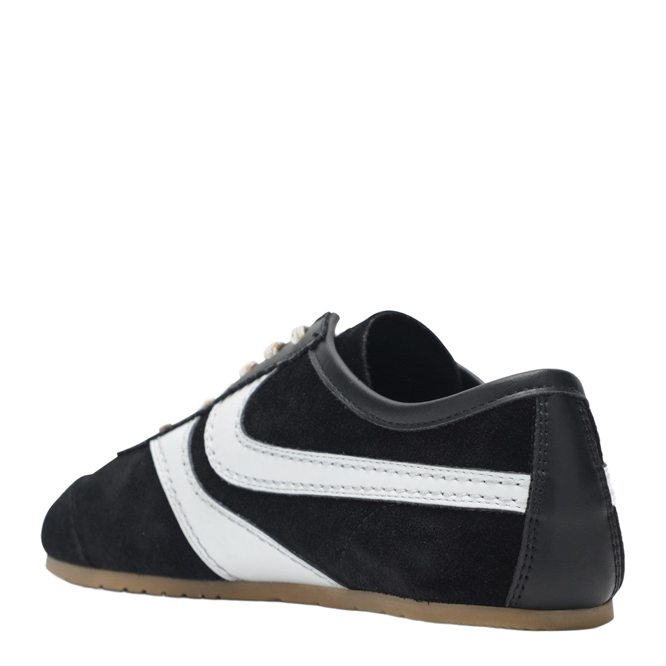 Black White Leather and Suede Sneakers - Image 2