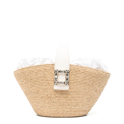 Viv' Skate Raffia Shopping Bag - Natural / White - Image 1