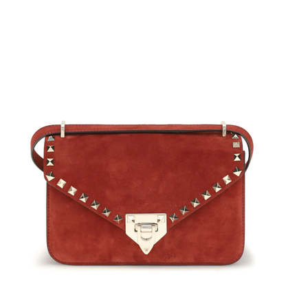 Rockstud Small Suede Shoulder Bag - Red - Image 1