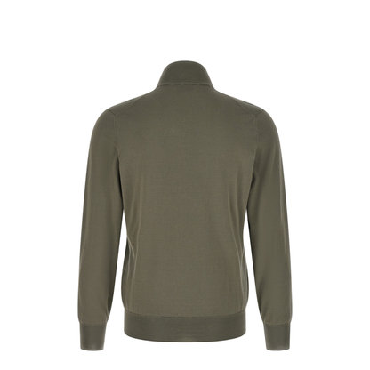 Zipped Cotton Cardigan - Green - Image 2