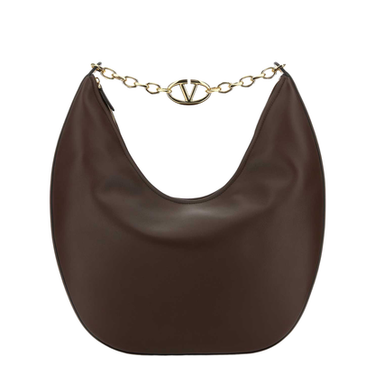 Brown Leather Medium VLogo Moon Shoulder Bag - Image 3