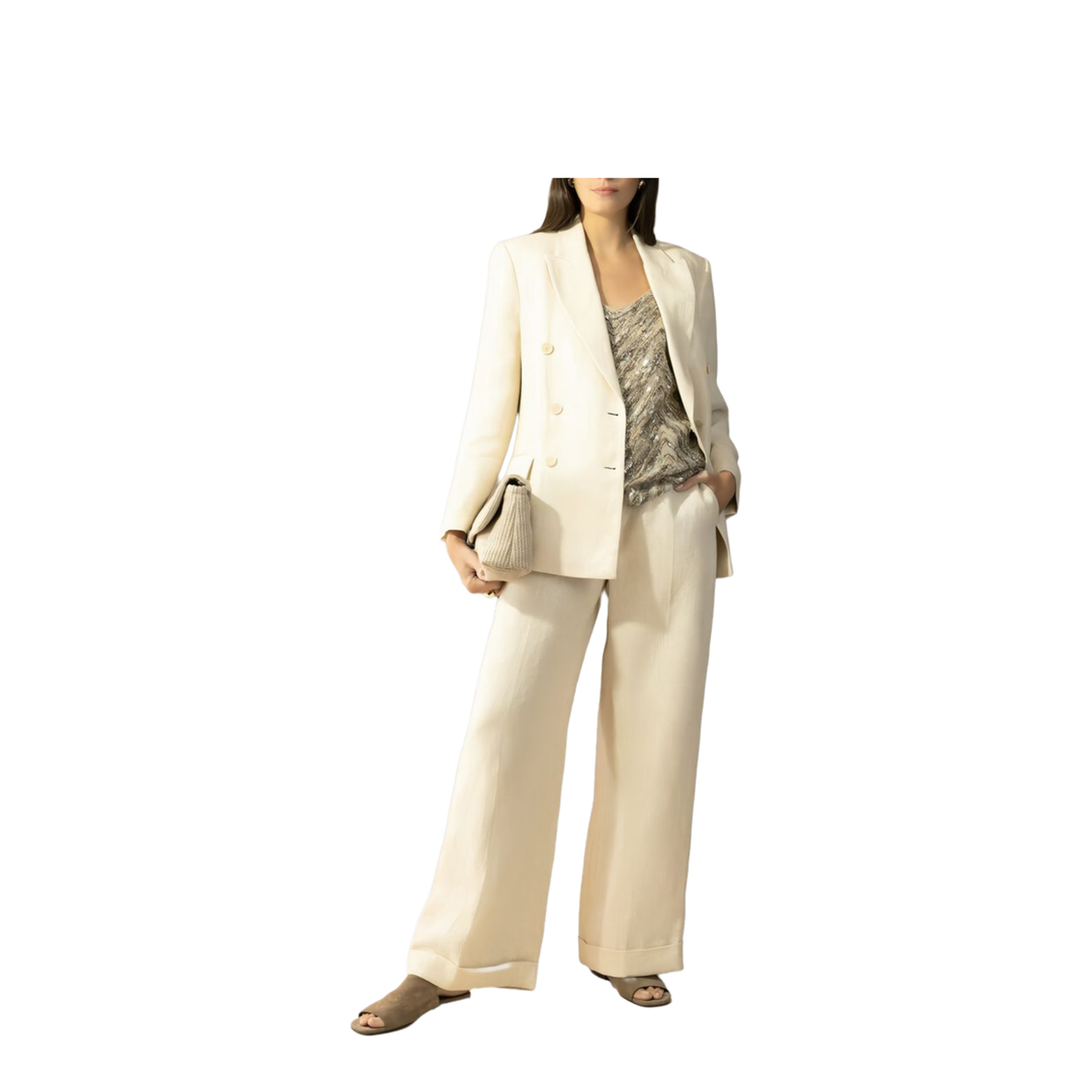 Women's Double-Breasted Blazer - Natural - Image 3