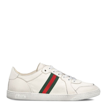 Stretch Low-Top Trainer in White Leather - Image 1