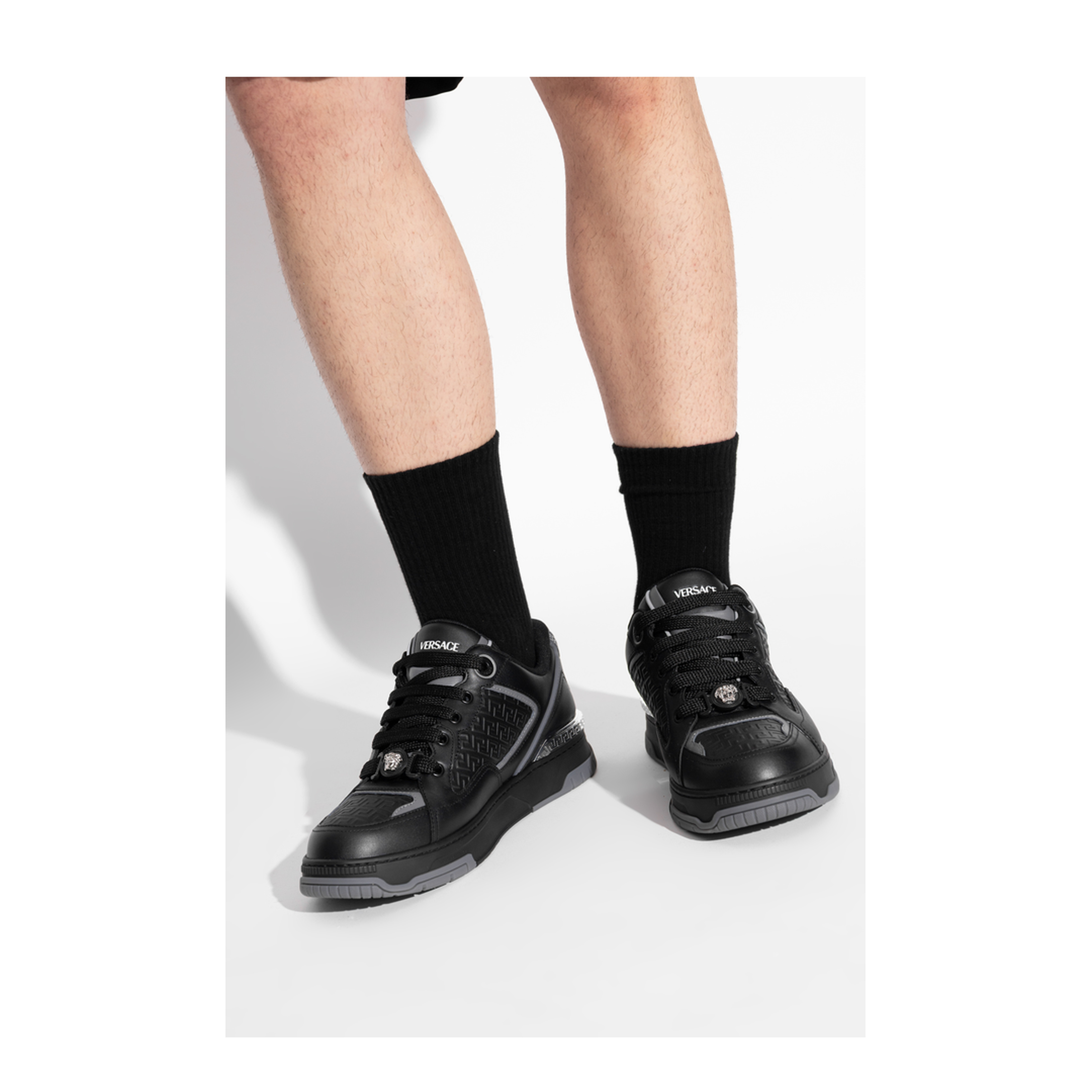 Greca Black Leather Blend Sneakers - Image 3