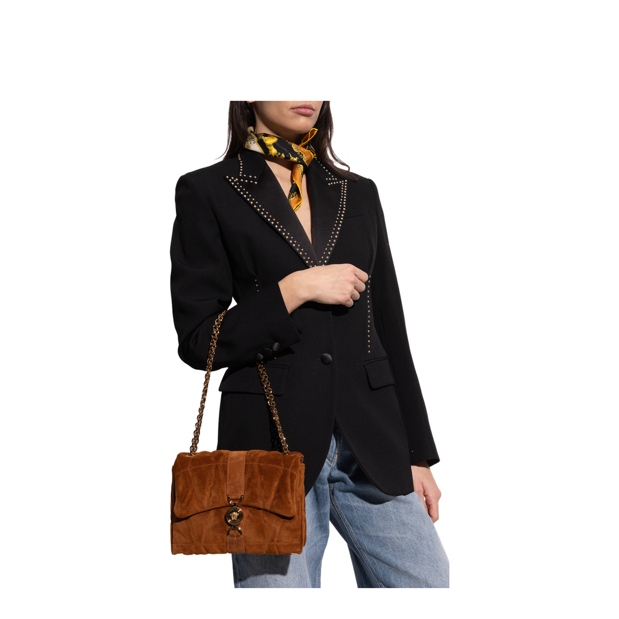 Quilted Chain Suede Shoulder Bag - Brown - Image 2