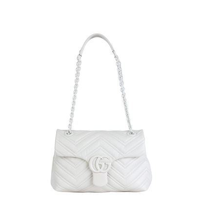 GG Marmont Small Matelassé Chevron Leather Shoulder Bag - Ivory - Image 1